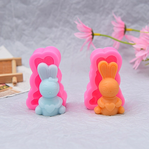 Siliconen Konijn Vorm Hart Vasthouden Cartoon 3D Mousse Taart Chocolade Ijs Handgemaakt DIY Bakken Gereedschap