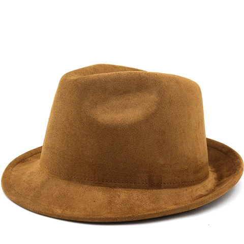 Retro Fedora Hat Faux Suede Wide Brim British Style Jazz Cap For Men Women Solid Color Vintage Elegant