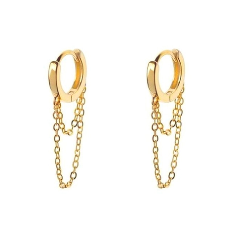 Gold Plated Copper Cuban Link Chain Ear Cuffs And Long Tassel Hoop Earrings Set For Women Punk Hip Hop Style