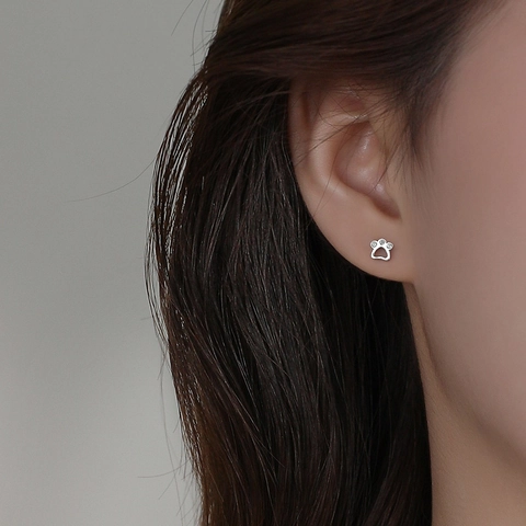 Boucles d'Oreilles Clous Patte de Chat Mignonne en Argent Sterling S999 pour Femmes Petites Boucles d'Oreilles Empreinte de Patte Zirconia Bijoux de Mode