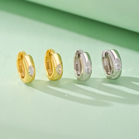 925 Sterling Silver Marquise Zirconia Hoop Earrings Minimalist Metal Style Geometric Small Earrings For Women Fashion Jewelry