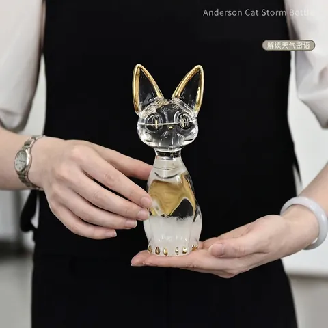 Cat Silhouette Storm Glass Weather Forecast Bottle Borosilicate Glass Gold Trim Crystalline Liquid Desktop Home Decor
