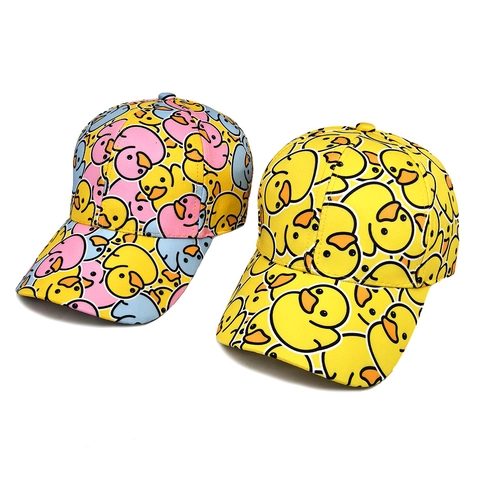 Cartoon Duck Print Baseball Cap Adjustable Polyester Curved Brim Sun Protection Outdoor Casual Hat For Men Women