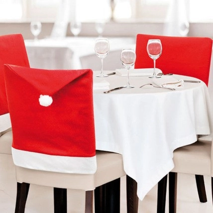 Coprisedie A Cappello Di Babbo Natale Tessuto Non Tessuto Decorazione Sala Da Pranzo Rosso Bianco Ornamento Festivo