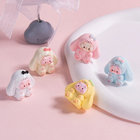 Mini Figurine En Résine Dessin Animé Petit Cochon En Costume De Lapin Pour Porte-clés DIY Micro Paysage Déco De Bureau Accessoire