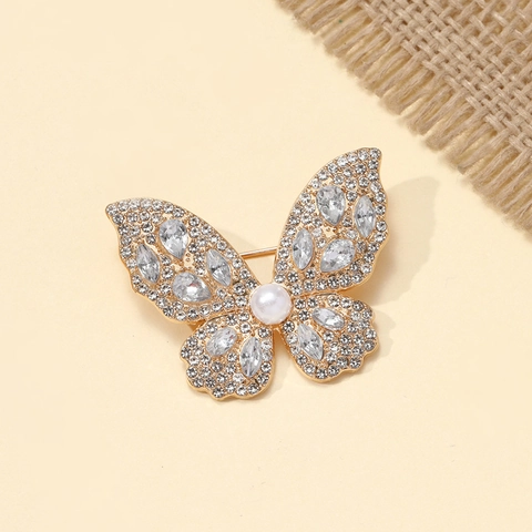 Spilla A Farfalla In Lega Strass Cristallo Finta Perla Artificial Elegante Corsage Gioielli Di Moda Per Donna Accessori Per Abiti