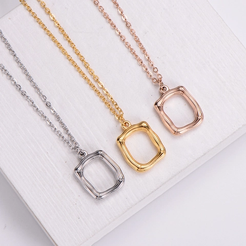 Collana Con Pendente Rettangolare Cavo Stile Bamboo Acciaio Inossidabile Gioielli Minimalisti Eleganti Per Donna