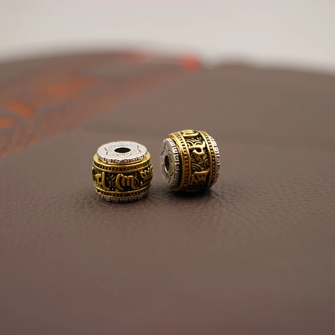 Rotatable Alloy Spacer Beads Two Tone Buddhist Mantra Lotus Charm For DIY Bracelet Jewelry Making