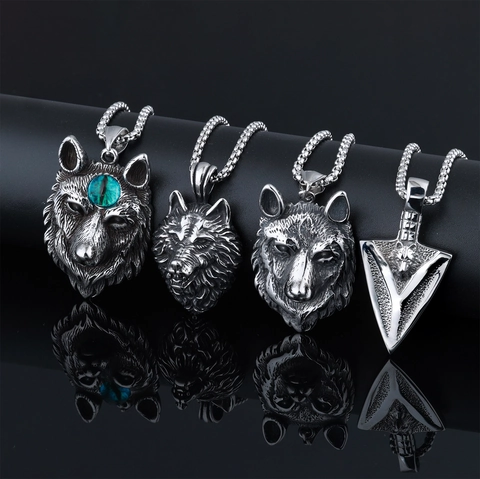 Collana Con Pendente Testa Di Lupo Acciaio Inossidabile Retro Vichingo Punk Gotico Nordico Gioielli Per Uomo