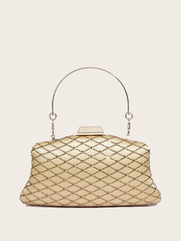 Bolso De Noche Con Diamantes De Imitación Terciopelo Satén Acolchado Mango Anillo Metal Cadena Para Fiesta Boda Elegante
