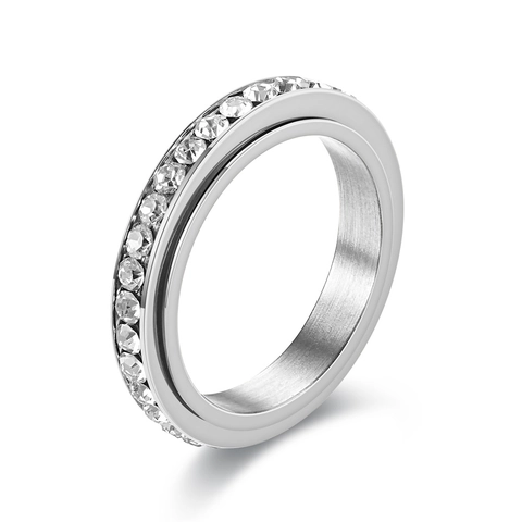 Bague Spinner Rotative en Acier Inoxydable pour Femmes Hommes Avec Strass Incrusté Bague Anti-anxiété Bijoux Bague de Décompression