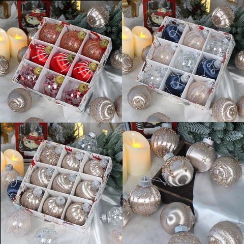 Christmas Balls Baubles Ornaments Plastic Foam Satin Thread Glitter Painted Transparent Festive Home Holiday Tree Decor