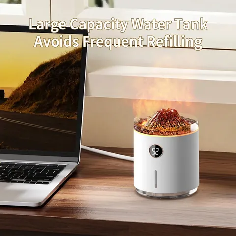 Volcano Essential Oil Diffuser Ultrasonic Mist Humidifier Jellyfish Flame Atmosphere Light USB Quiet Home Office Bedroom