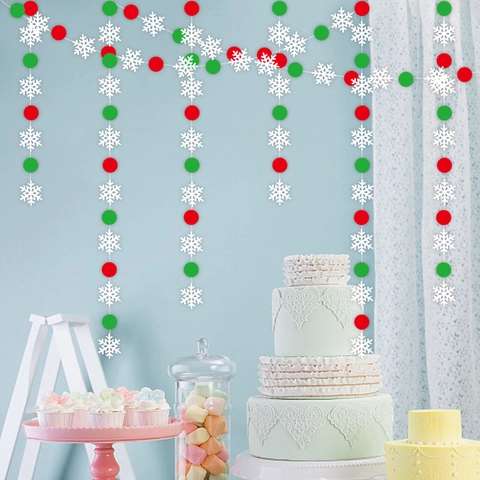Guirlande De Flocons Neige Papier Pois Décoration Suspendue Pour Fête Noël Maison Mur Fond Fenêtre Ornement
