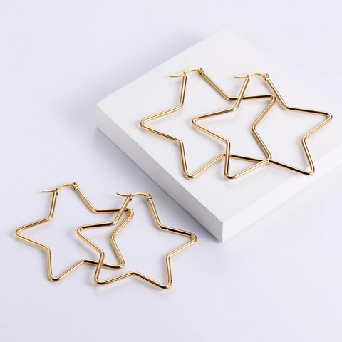 Stern Creolen Geometrisch 316L Edelstahl 18K Vergoldet Minimalistisch Groß Trendy Modeschmuck Für Damen