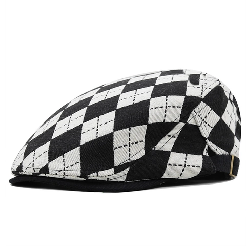 Coppola Piatta Rétro Argyle Stile Britannico Vintage Motivo Diamante Misto Cotone Regolabile Per Uomini Donne