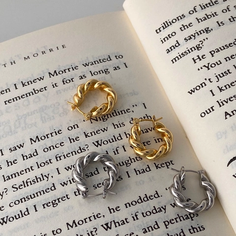 Gedrehte Creolen Kupfer Metall Geflochtene Textur Vintage Französischer Stil Personalisierter Minimalistischer Schmuck