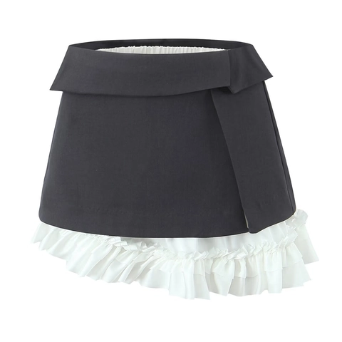 Minigonna Aderente A Vita Alta Con Orlo A Balze A Strati Patchwork Poliestere Spandex Per Donne Stile Street Sexy