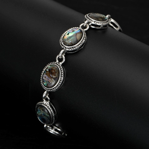 Bracciale In Conchiglia Di Abulone Color Argento Vintage Catena Geometrica Ovale Con Chiusura A T Gioielli Donna