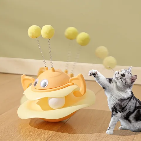 Giocattolo Interattivo Per Gatti Con Pallina In Pista E Piume Di Peluche Per Gattini Design Ape Plastica PP Resistente