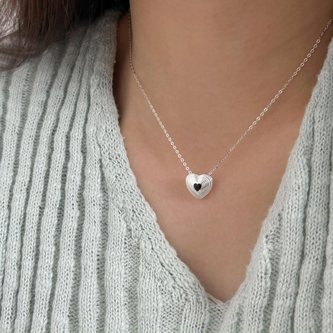 Collana In Argento Sterling 925 Con Pendente A Cuore Texture Ondulata E Piccolo Cuore Nero Gioielli Minimalisti Stile Coreano