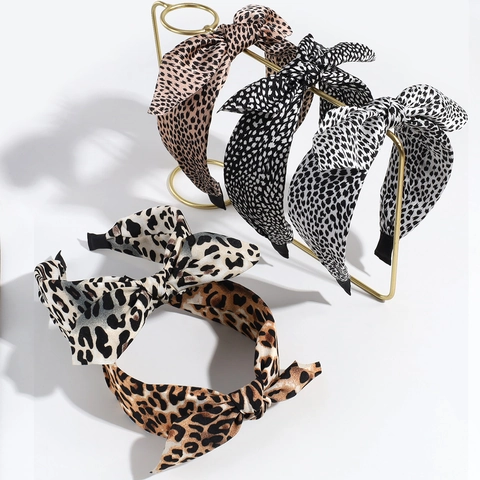 Fashion Leopard Print Bow Headband Vintage Fabric Hair Band Wide Tying Headpiece For Women Daily Hair Accessories