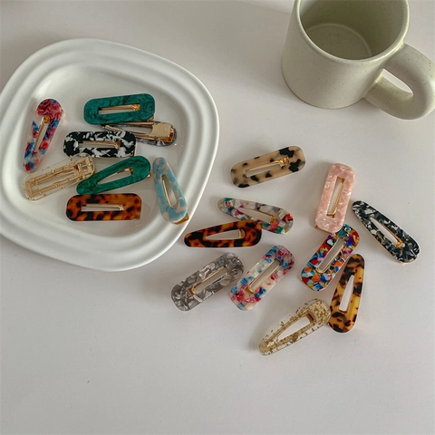 Acetate Hair Clips Marble Tortoiseshell Pattern Waterdrop Square Duckbill Side Clips French Retro Hair Accessories For Women
