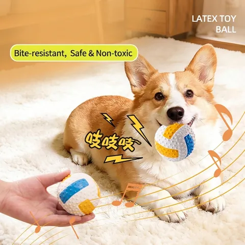 Latex And PP Cotton Dog Squeaky Toy Ball Bite Resistant Textured Teeth Cleaning Ball For Small Medium Dogs Interactive Play
