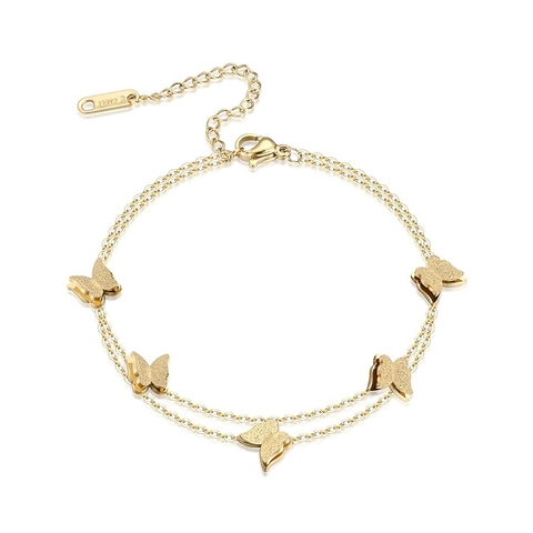 Dubbellaagse Vlinder Armband Roestvrij Staal Gematteerde Hangers Elegant Modeaccessoire Voor Dames