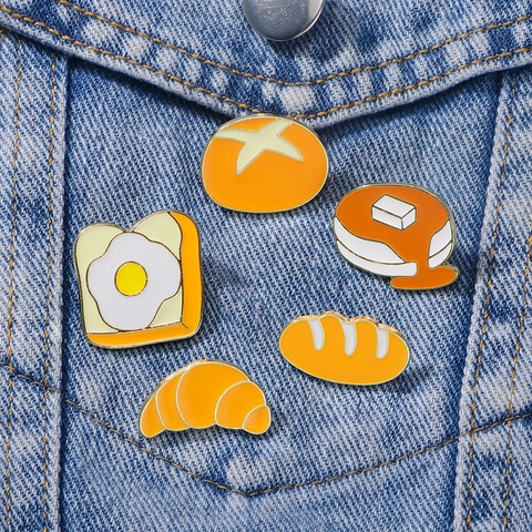 Cartoon Bread Enamel Pin Alloy Food Brooch Clothing Bag Decoration Croissant Egg Toast Maillard Color Cute Accessory