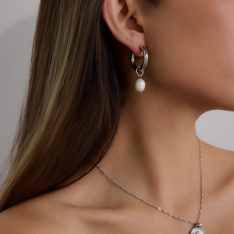 Boucles D'oreilles Créoles En Acier Inoxydable Avec Pendentif Künstliche Perle Bijoux De Mode Élégants Pour Femmes
