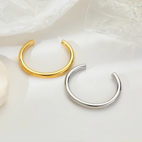 Hong Kong Stil Retro Minimalistisch Titanstahl Glänzender Offener Armreif Für Damen Gold Silber Hochglanzpoliert Armband Schmuck