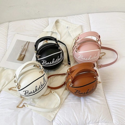 Basketball Soccer Shaped Crossbody Bag Women Creative PU Leather Chain Shoulder Handbag Novelty Trendy Street Style
