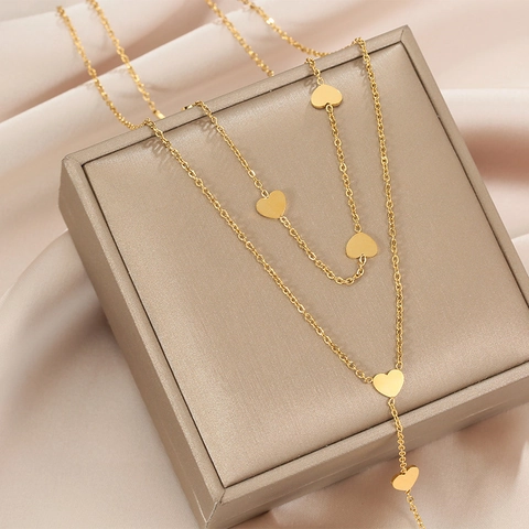 Collier Pendentif Cœur Multi Couches Acier Titane Longue Gland Chaîne Y Bijoux Minimalistes Pour Femmes