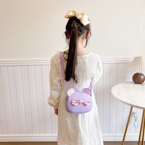 Kids Crossbody Bag Cute Cartoon Ears Sequin Bow PU Leather Adjustable Strap Mini Shoulder Pouch For Girls