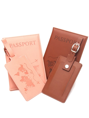 PU Leather World Map Passport Holder And Luggage Tag Travel Business Trip Accessories Pattern For Men Women