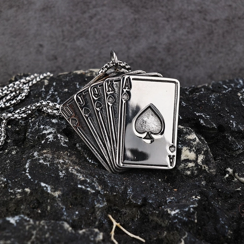 Collar Con Colgante De Acero Inoxidable Naipes Poker Royal Flush Picas Pulido Retro Hip Hop Punk Joyería Para Hombre Mujer