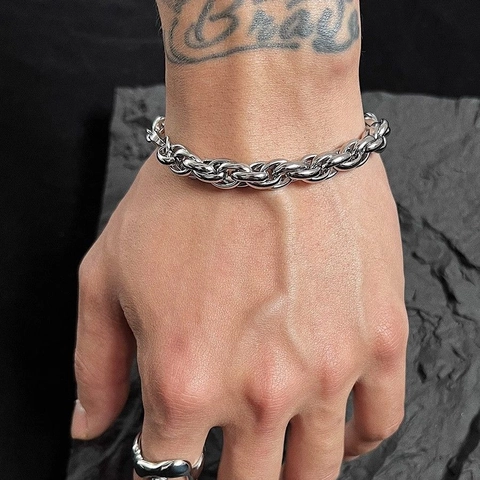Men's Chunky Chain Bracelet Titanium Stainless Steel Non-Fading Hip Hop Punk Streetwear Jewelry For Men Silver Color