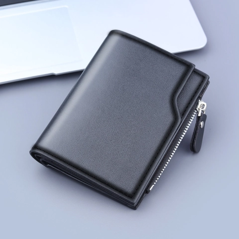 Men Short Vertical Foldable Wallet PU Leather Multi Card Slots Zipper Coin Pocket Business Casual Purse