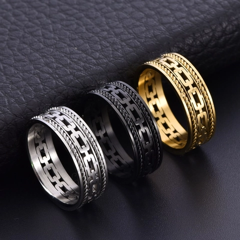 Holle Ketting Titanium Stalen Ring Industriële Punk Band Met Gedraaide Touwrand Voor Mannen Vrouwen