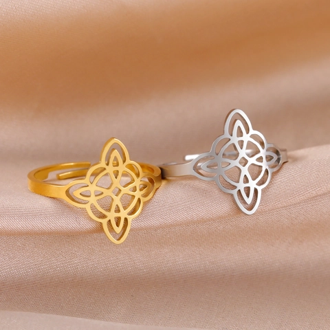 Anillo Nudo De Bruja Acero Inoxidable Ajustable Hueco Nudo Celta Joyería Vintage Para Mujeres Accesorio De Moda Regalo