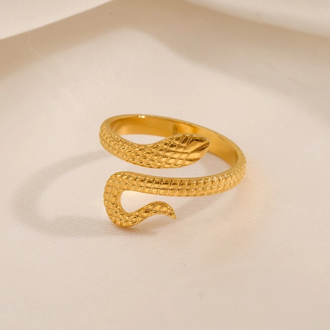 Anillo Serpiente Acero Inoxidable Abierto Ajustable Vintage Punk Gótico Animal Textura Escamas Joyería Mujer Hombre