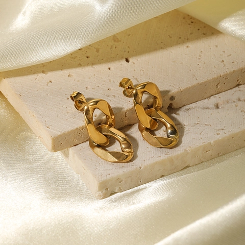 Orecchini Pendenti A Catena In Acciaio Inossidabile Placcato Oro 18K Geometrici Irregolari Forma U Gioielli Minimalisti