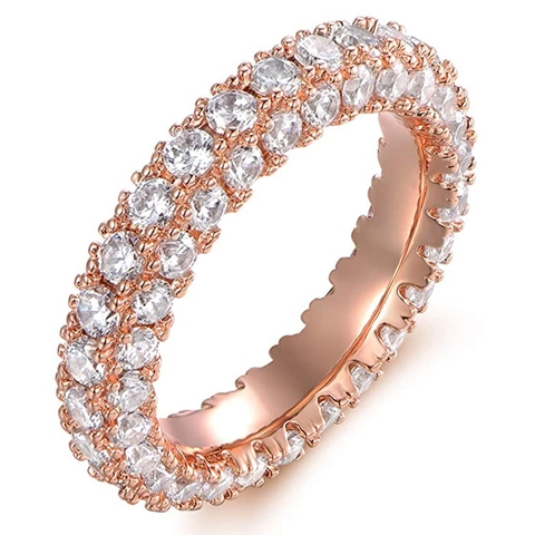 Micro Pave Multi Row Eternity Ring Copper Cubic Zirconia Fashion Hip Hop Ins Style Band Jewelry Women