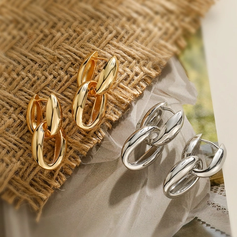 Orecchini A Doppia Maglia Ovale Geometrica In Rame Placcato Oro Minimalista Irregolare Gioielli Da Donna Eleganti