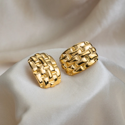 Vintage Geometrische Ohrstecker Mit Webmuster Für Damen 18K Vergoldeter Edelstahl Wasserdicht Hypoallergen Schmuck