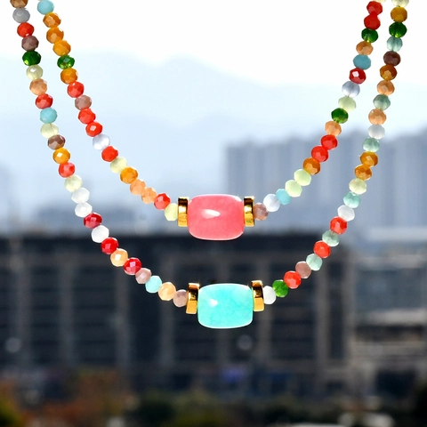 Collana Di Perline Di Cristallo Colorata Fatta A Mano Pietra Naturale Rodocrosite Amazonite Chiusura In Acciaio Inossidabile Gioielli Donna