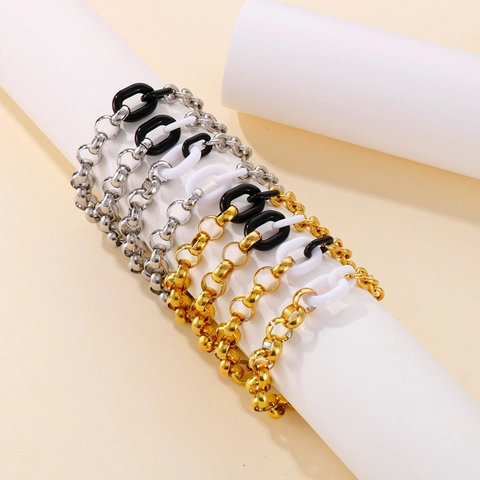 Mixed Color Chunky Chain Bracelet Stainless Steel Resin Stitching Retro Geometric Chic Jewelry For Women