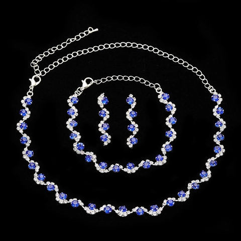 Copper Rhinestone Shiny Teardrop Necklace Earrings Bracelet Bridal Jewelry For Wedding Party Banquet Women Fashion Silver Plated