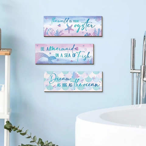 Decorazione Murale Per Bagno In Legno Sirena Targhe Appese Tema Oceano Insegne Decorative Stile Mediterraneo